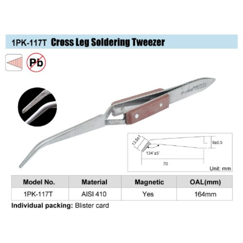 Pro'skit® 1PK-117T Cross-Leg Soldering Tweezer (164mm)