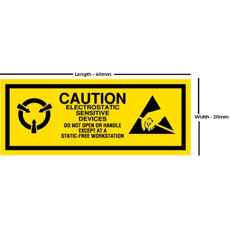 ESD CAUTION LABEL, STICKER - 20 mm x 40 mm - Pack of 100