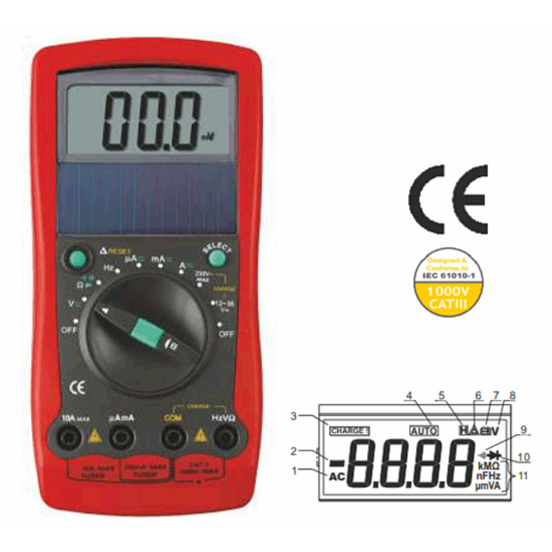 IRSDMM90 Digital Multimeter with Solar Panel and Re-chargeable Battery