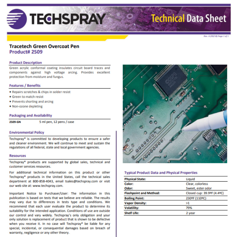 Techspray® 2509-GN TraceTech Green Overcoat Pen