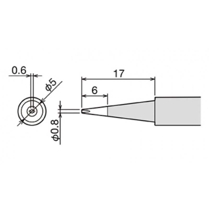 960-T-0.8D Chisel Tip - (L)17 mm x (W)0.8 mm x (R)Φ0.5 mm